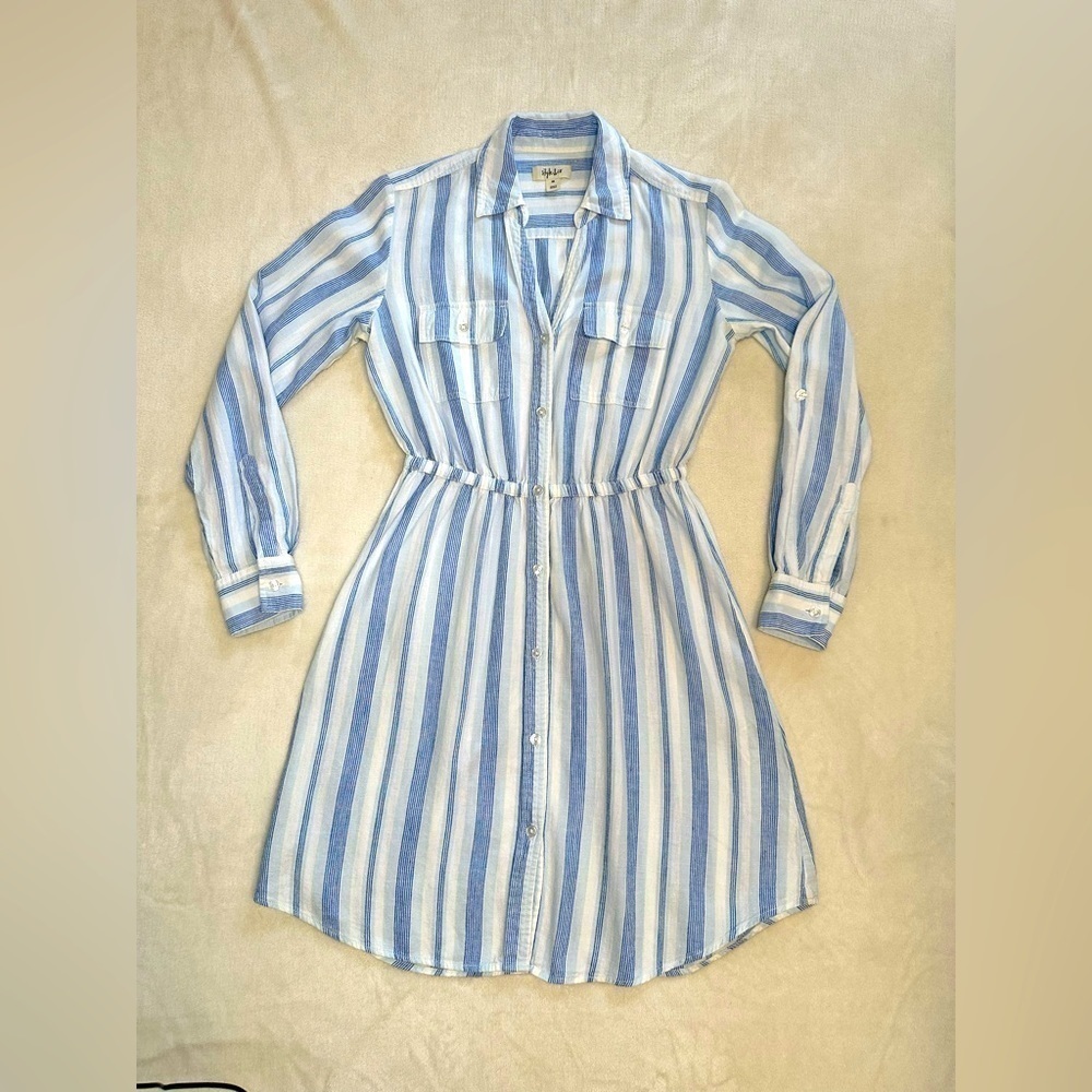 Style&Co linen long sleeve striped dress v-neck XS​​ - Picture 2 of 13